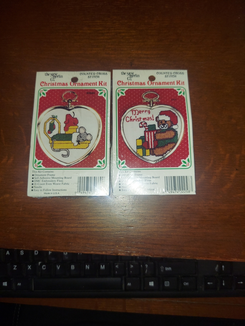 Red Christmas Ornament Counted Cross Stitch Kit - Set of 2